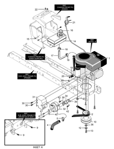 Engine And Control Assembly (Part 1) Diagram and Parts List for 40373X68A 2001 Briggs and Stratton Lawn Tractor